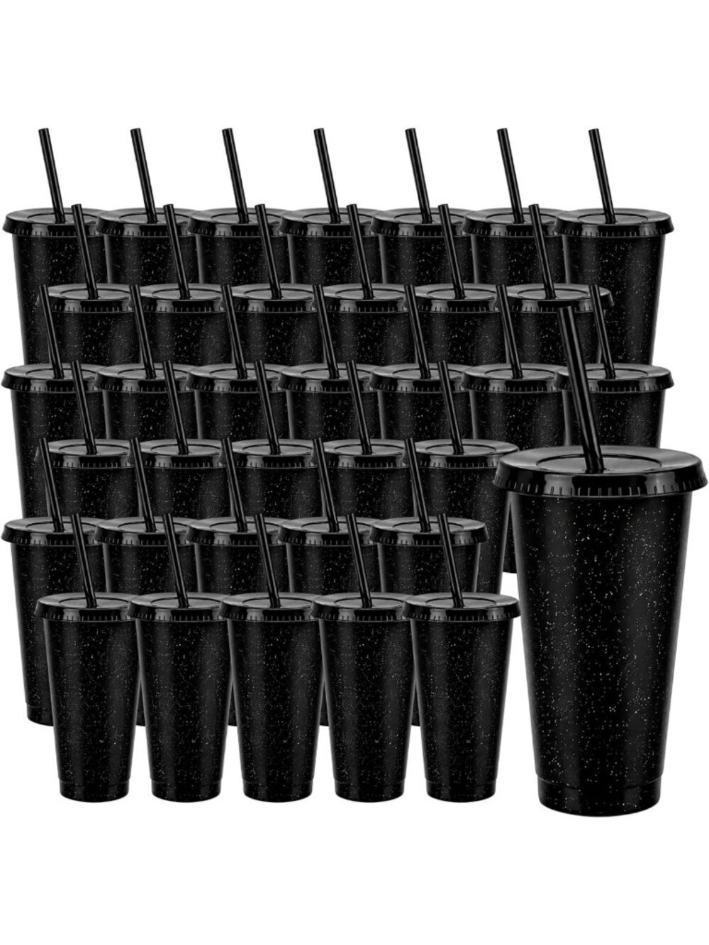 36 Black Tumblers with Straw & Lid - 24oz Reusable Coffee Cups for Drinks